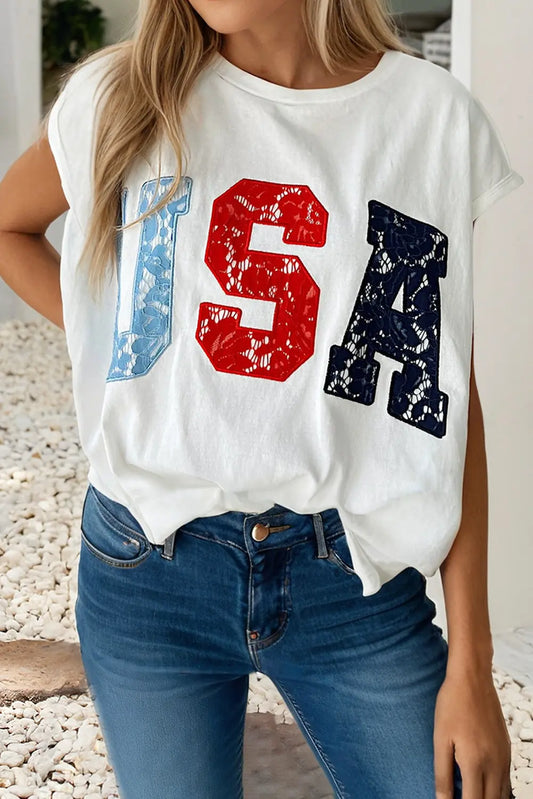 LDC USA Stripe Letter Print Graphic Relaxed Top Little Daisy Closet