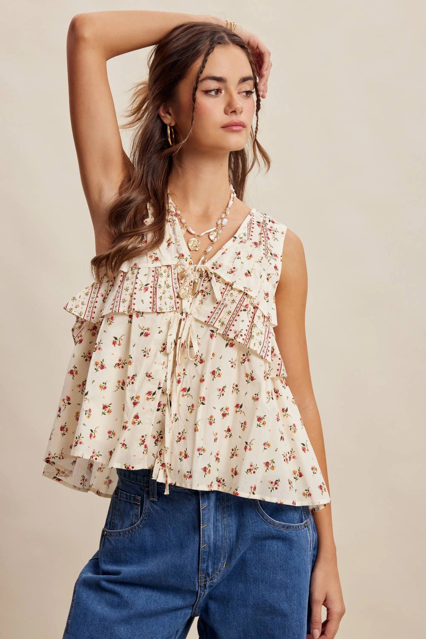 Floral Tiered Ruffle Tie-Front Top LT1465 Listicle