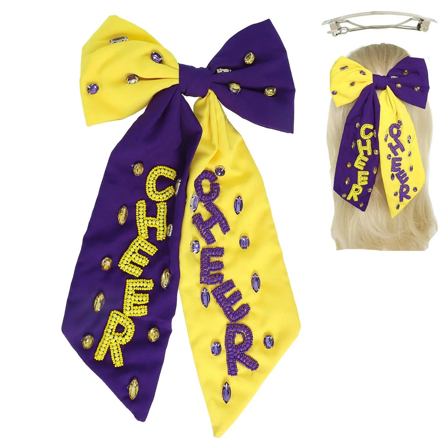 Game Day Cheer Embroidered Bow Barrette Hair Clip SP Sophia Collection