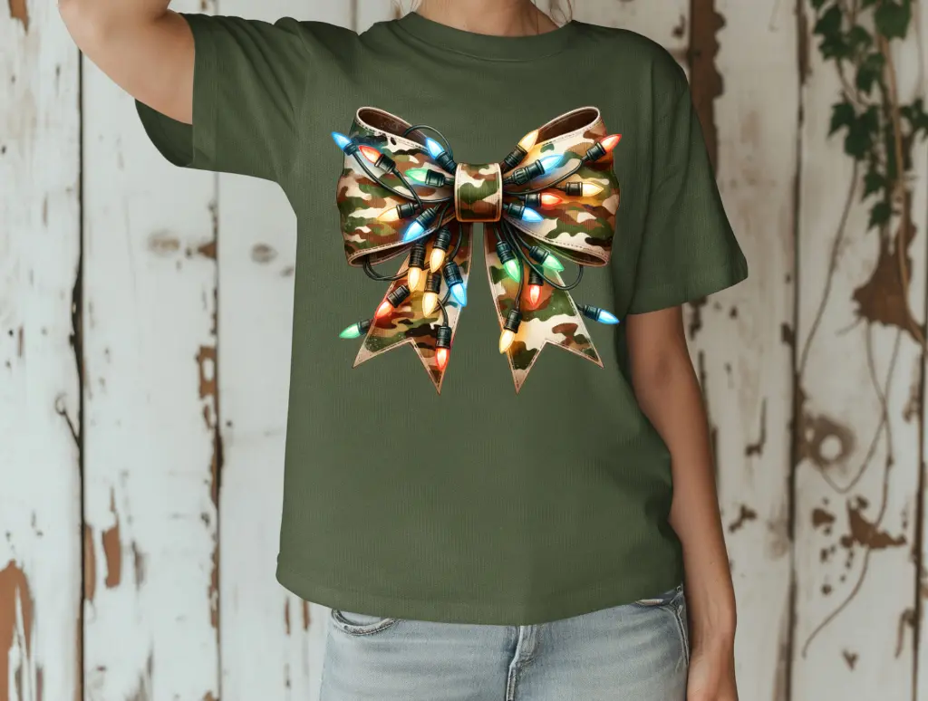 Camo Christmas Lights Bow brandedbybarta