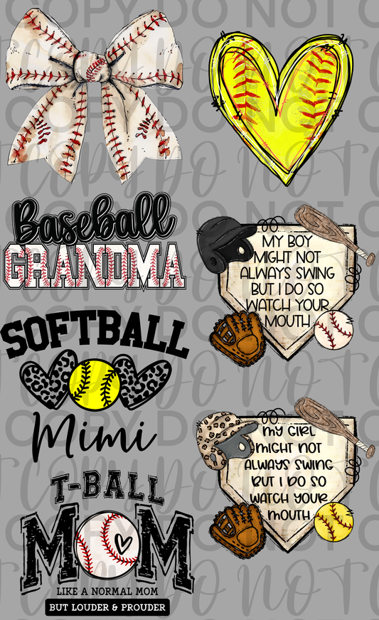 Softball/Baseball Gang Sheet Mini