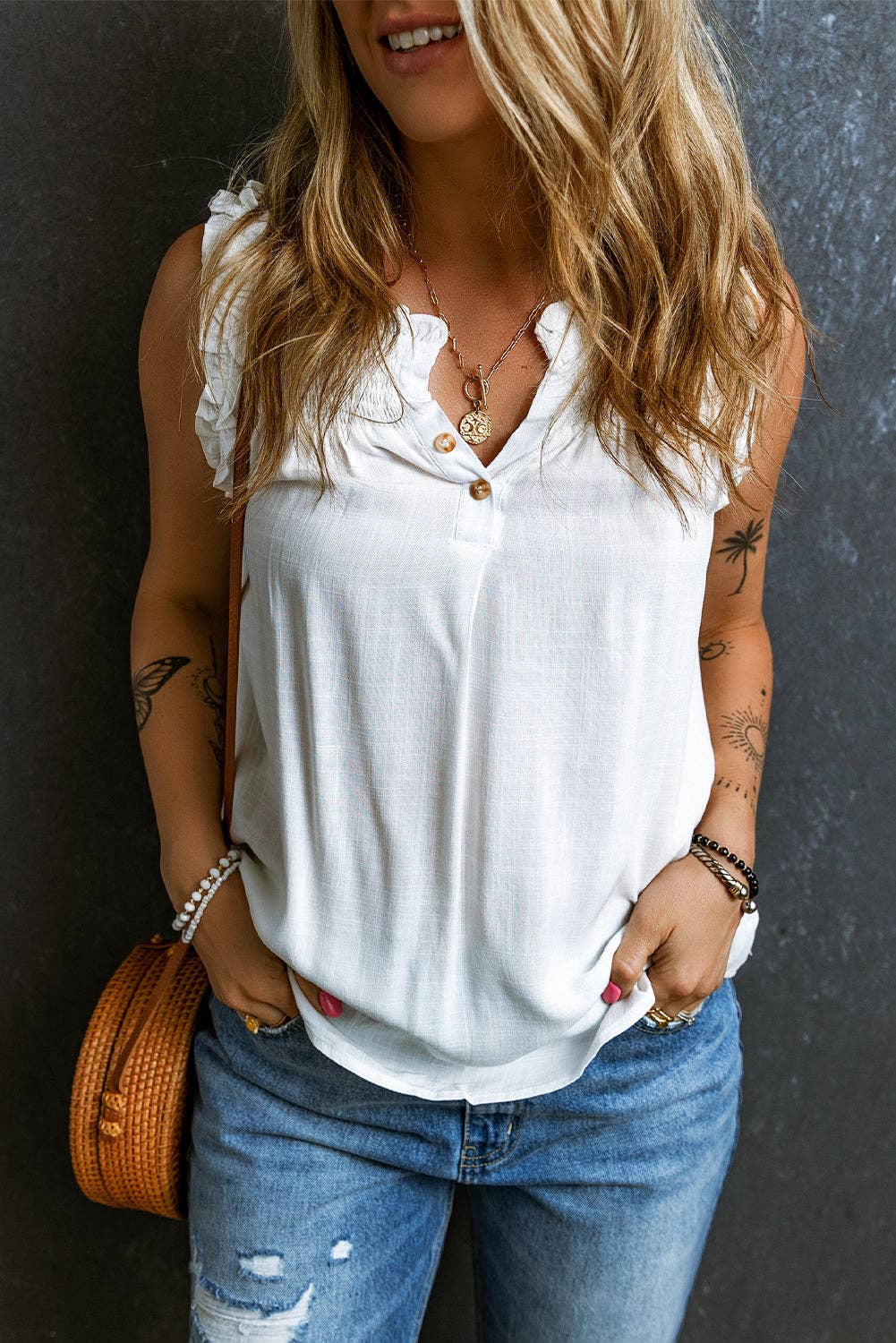 Ruffle Trim Tank Top - Branded By Barta