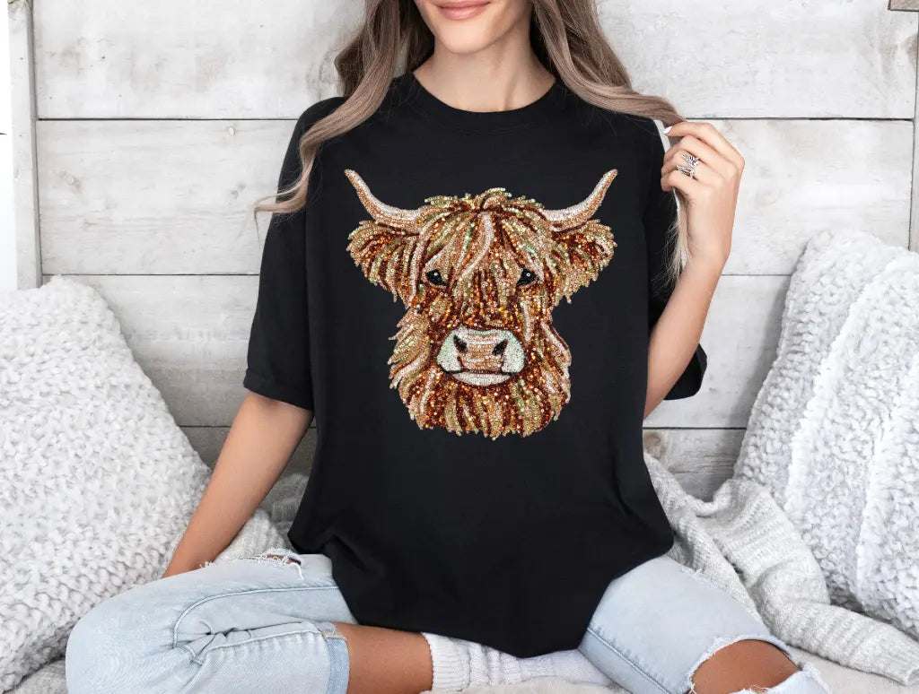 Rhinestone Highland Cow brandedbybarta