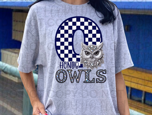 Hondo Owls Checkered Rhinestone Tee