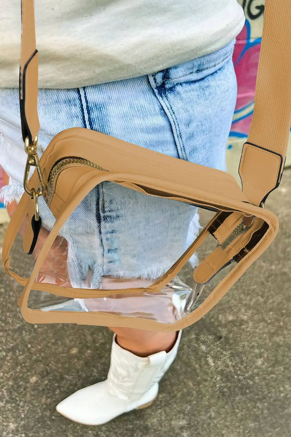 Mustard Clear PVC Leather Strap Crossbody Bag Lovesoft
