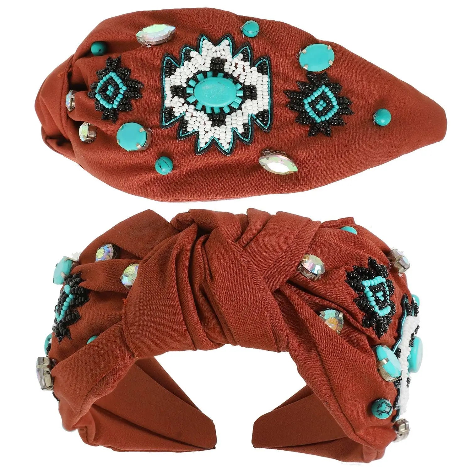 Western Aztec Design Top Knotted Beaded Headband SP Sophia Collection