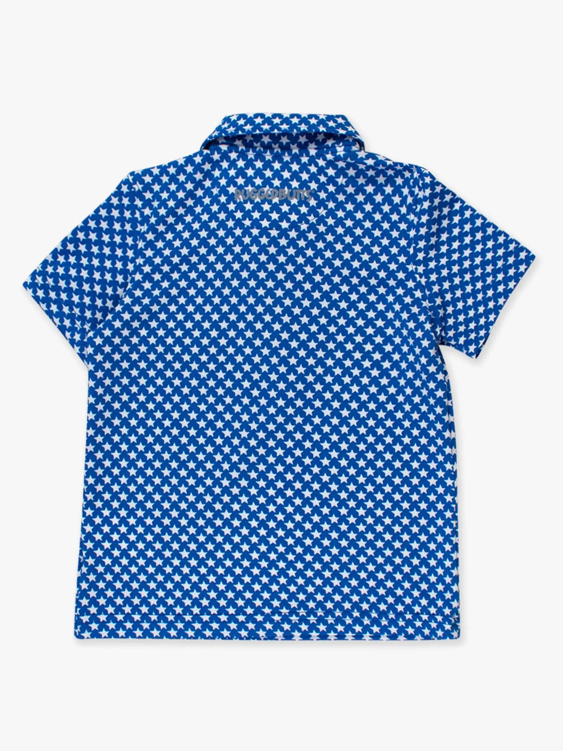 Boys Tiny Blue Stars Knit Short Sleeve Performance Polo RuffleButts + RuggedButts