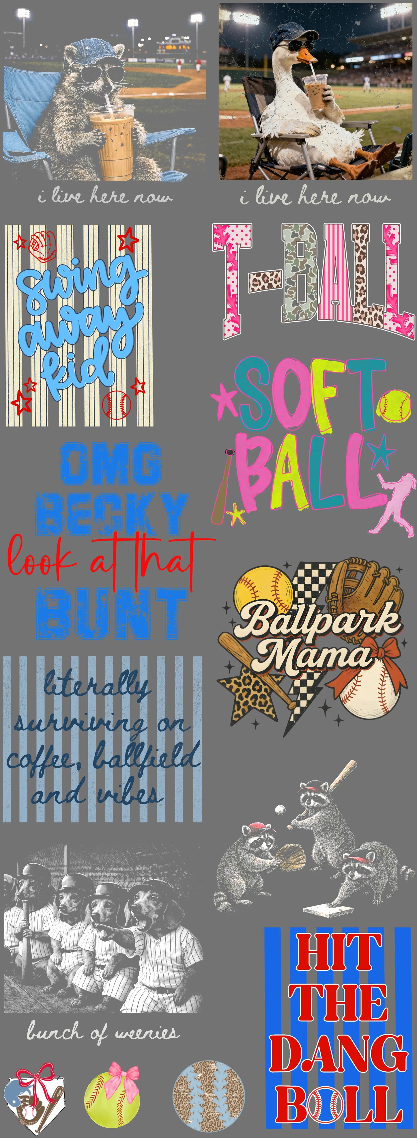 Softball, Baseball, & T-ball Pre Made Gang Sheet brandedbybarta
