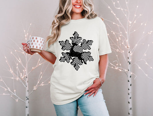 Chekcered Snowflake Reindeer