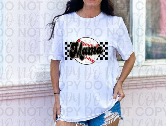 Baseball Mama Checkered Retro