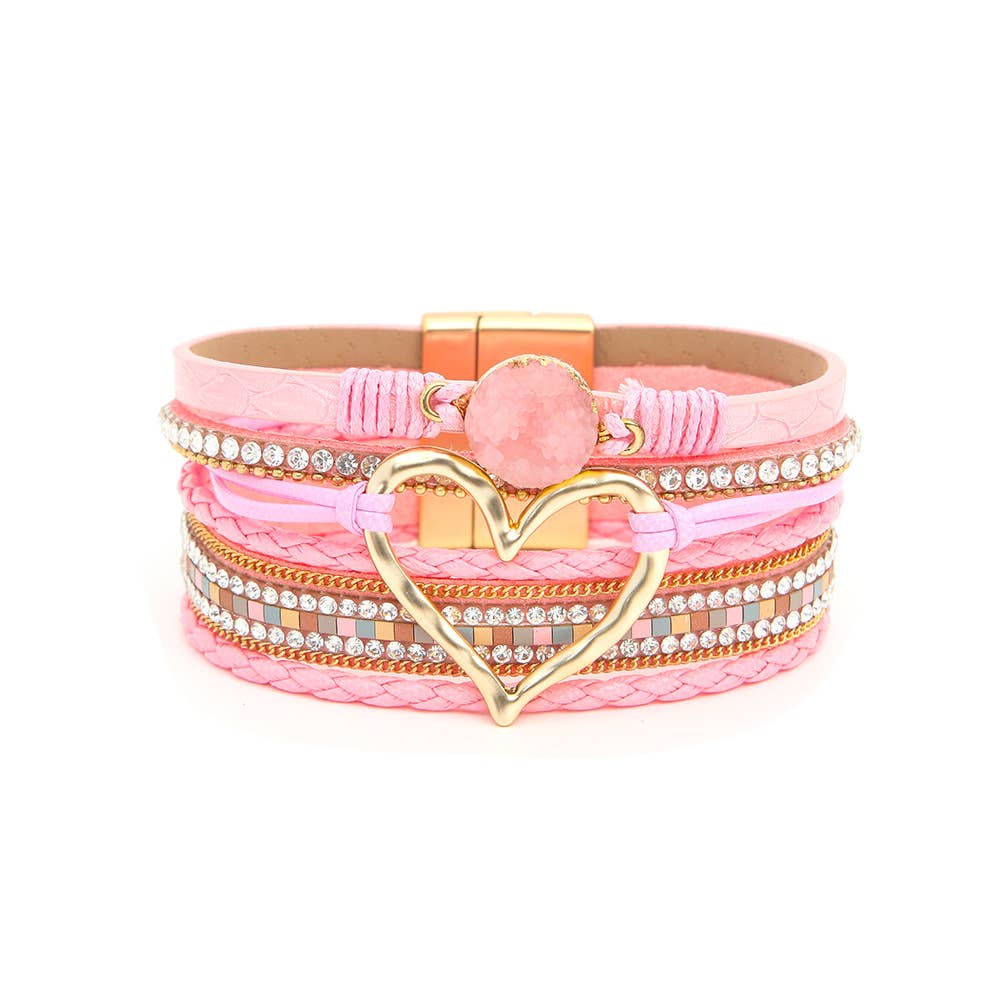 Bohemian Heart Rhinestone Magnetic Buckle Bracelet