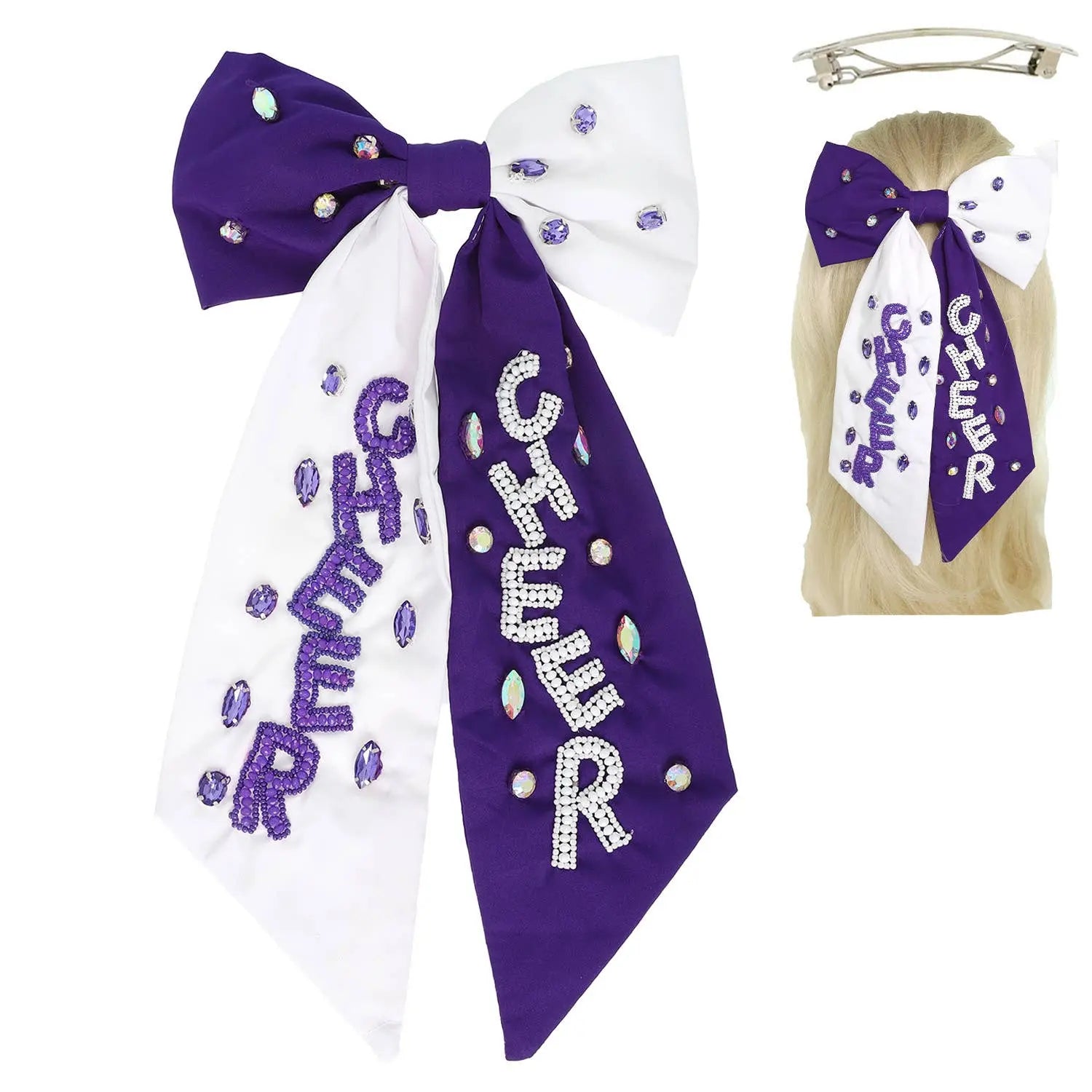 Game Day Cheer Embroidered Bow Barrette Hair Clip SP Sophia Collection