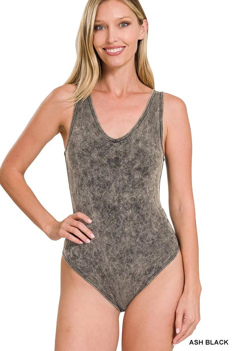 Mineral Wash Bodysuit W/ Snap Buttons - Branded By Barta