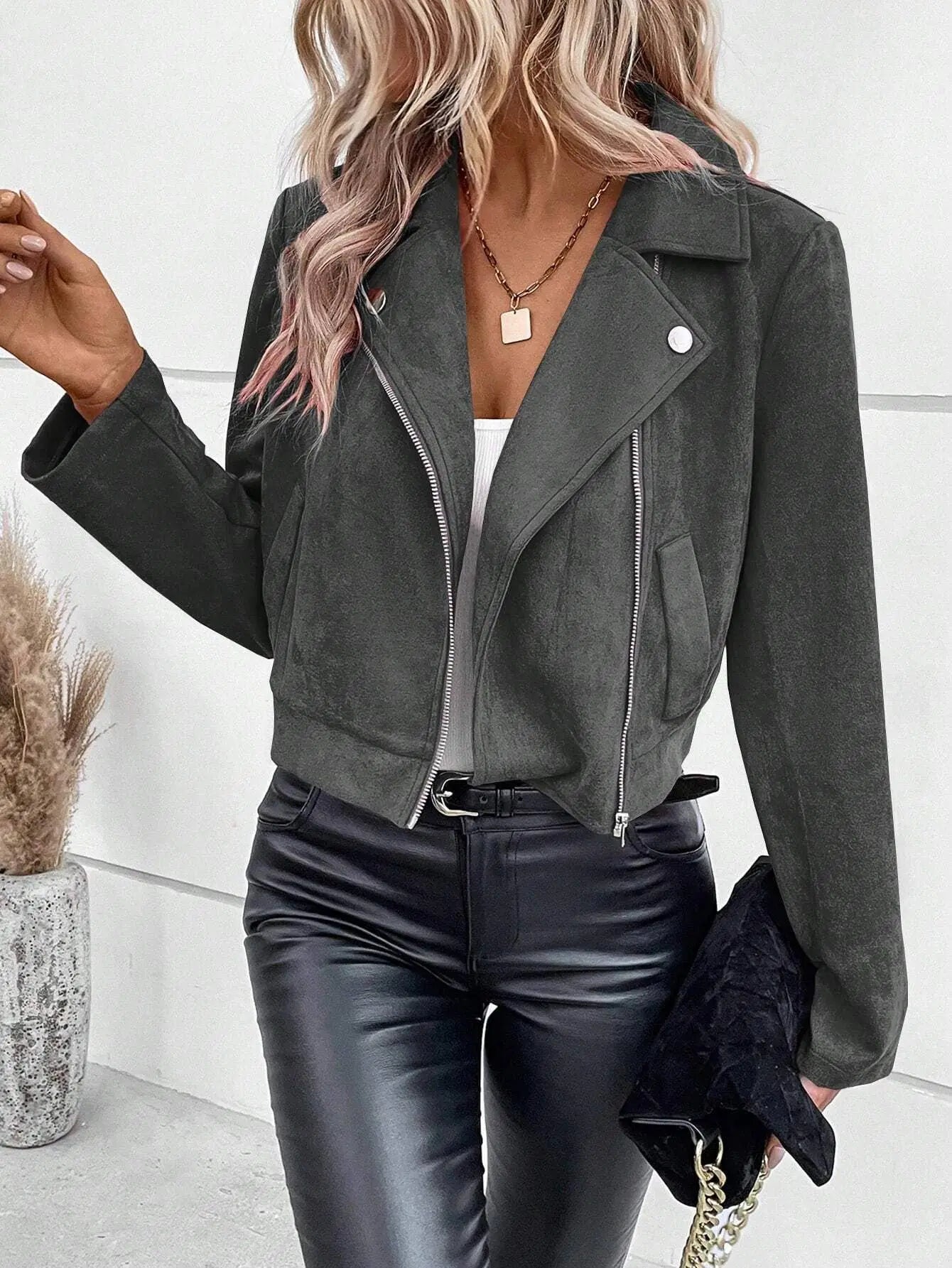 Suede zipper fashionable short jacket Lily Clothing