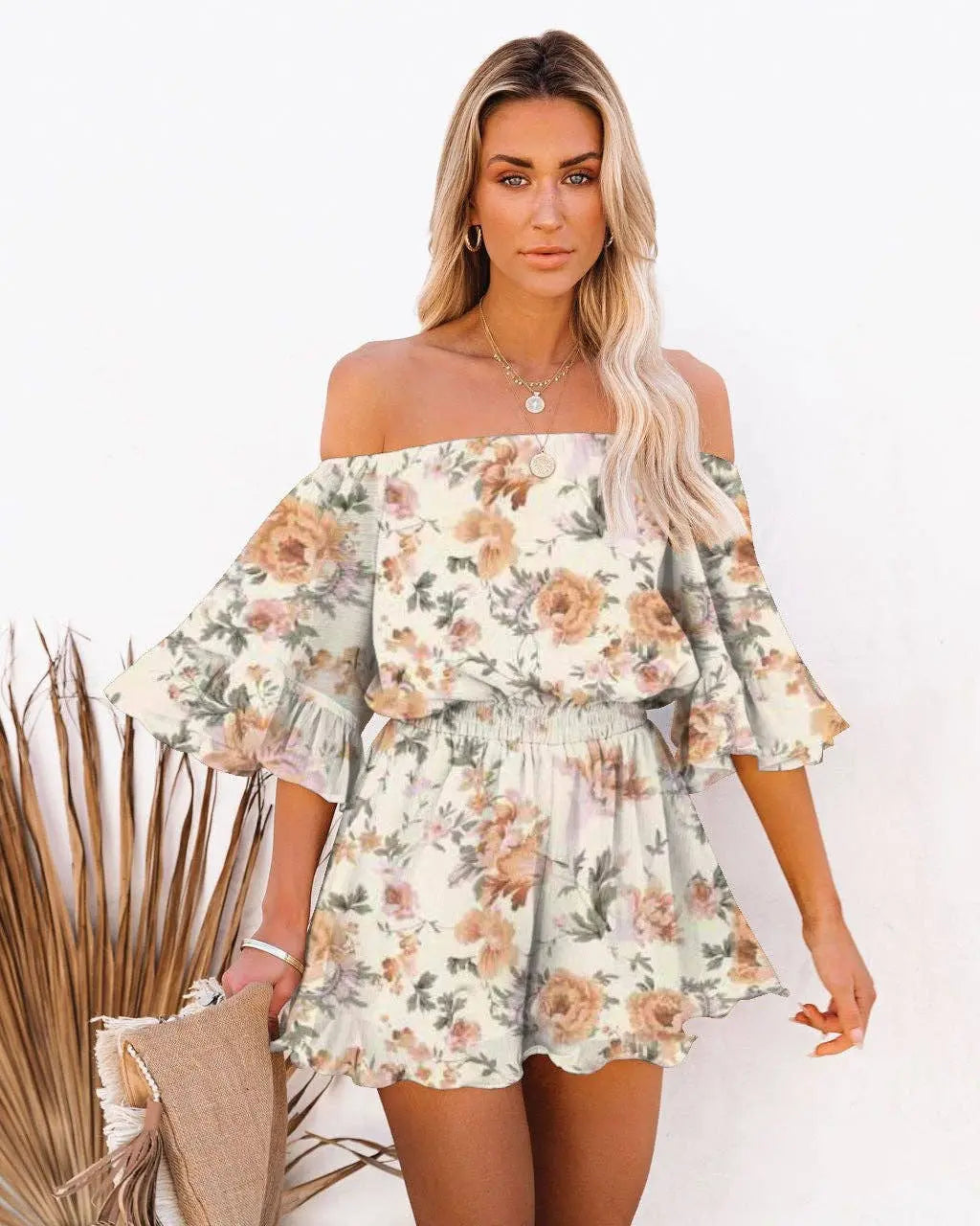 Ladies Off Shoulder Short Sleeves Daily Romper - Branded By Barta