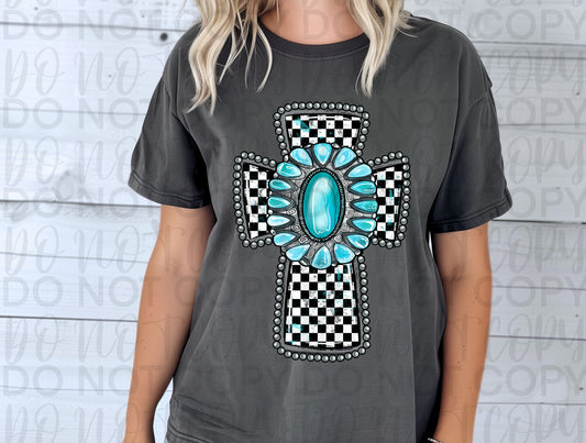 Checkered turquoise cross