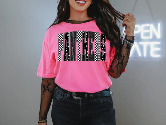 Checkered Print Panthers Graphic Tee Branded By Barta