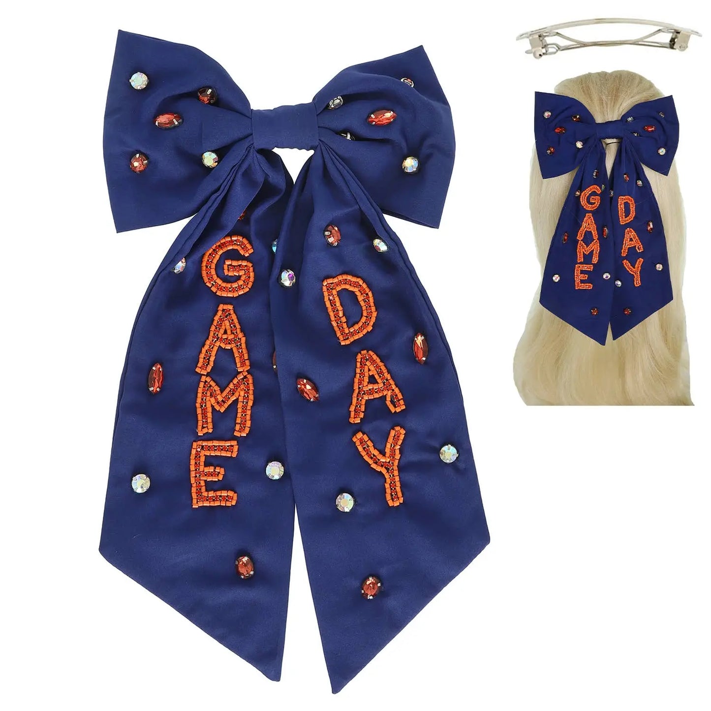 Game Day Bead Gemstone Bow Barrette Hair Clip SP Sophia Collection