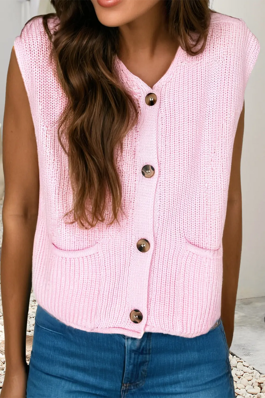 LDC Solid Color Knit V Neck Button Front Sweater Vest Little Daisy Closet