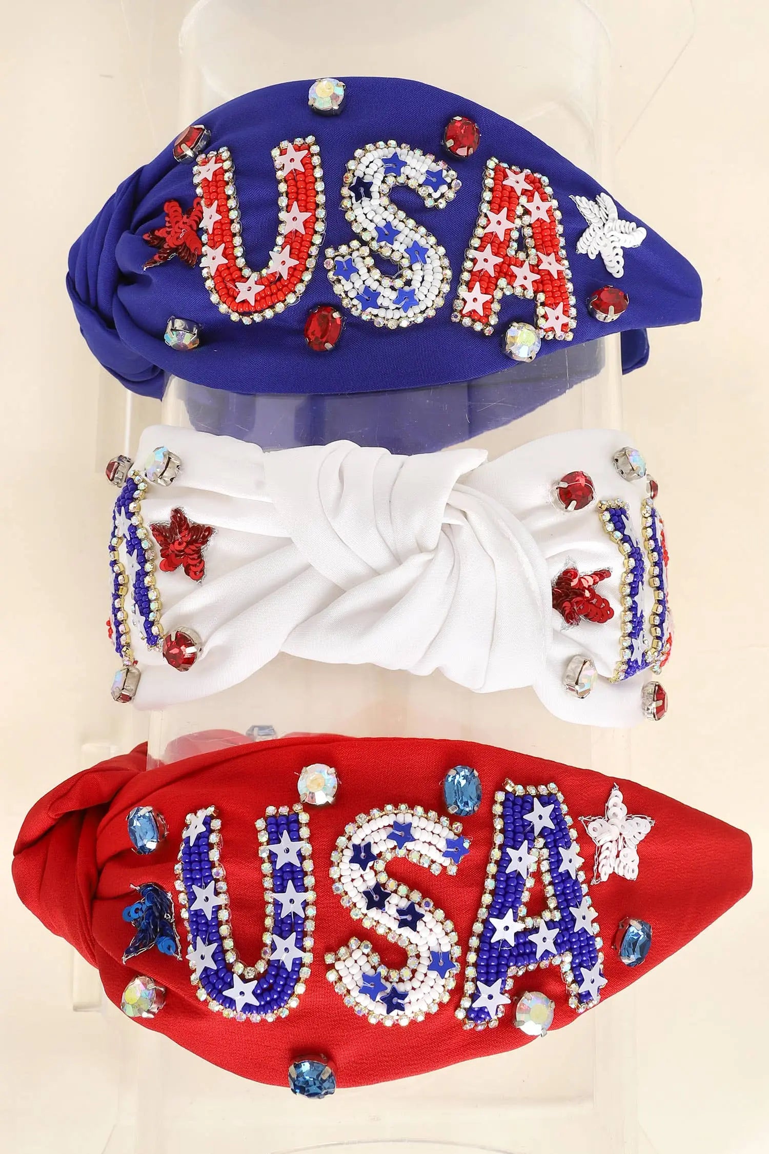 USA Patriotic Lettering Jeweled Beaded Headband SP Sophia Collection