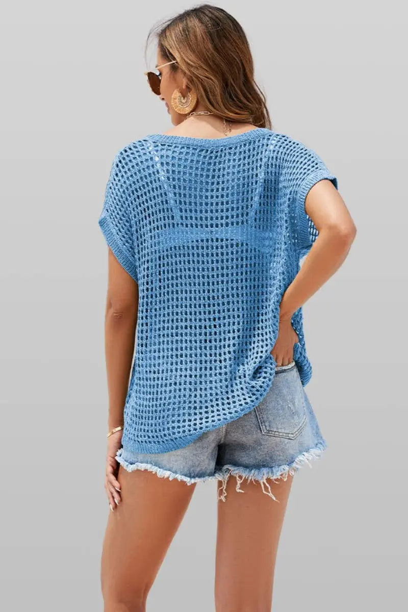 BEACH SEXY KNIT CUT-OUT BATSLEEVE TOP - Branded By Barta