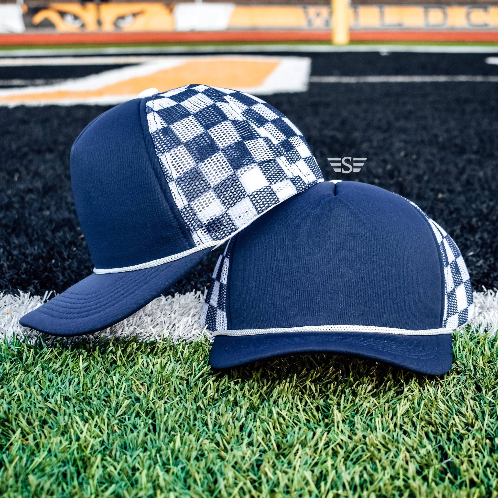 Checkered Mesh Back Foam Trucker Cap Flying S Company