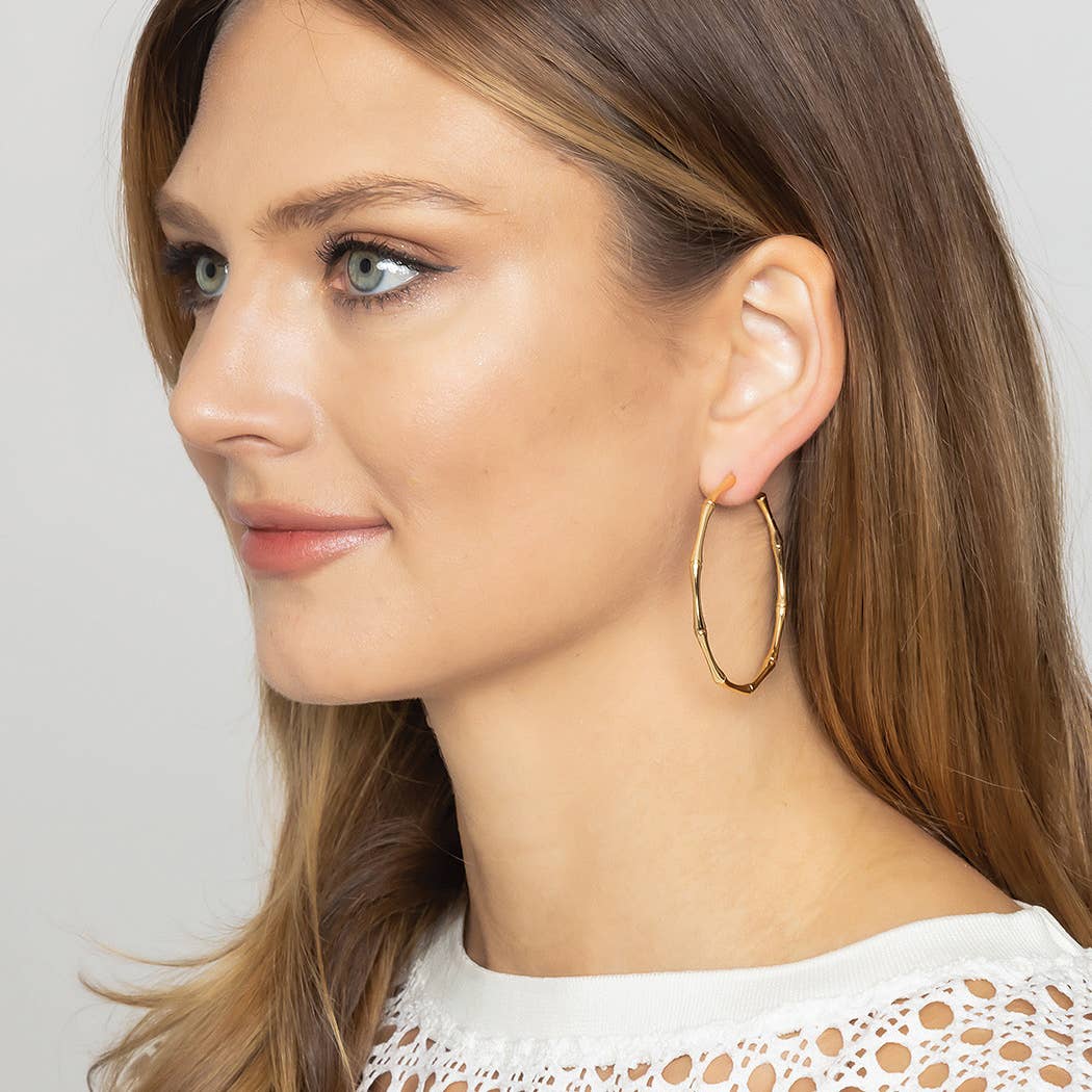 14K Gold-Dipped Textured Hoop Post Earring