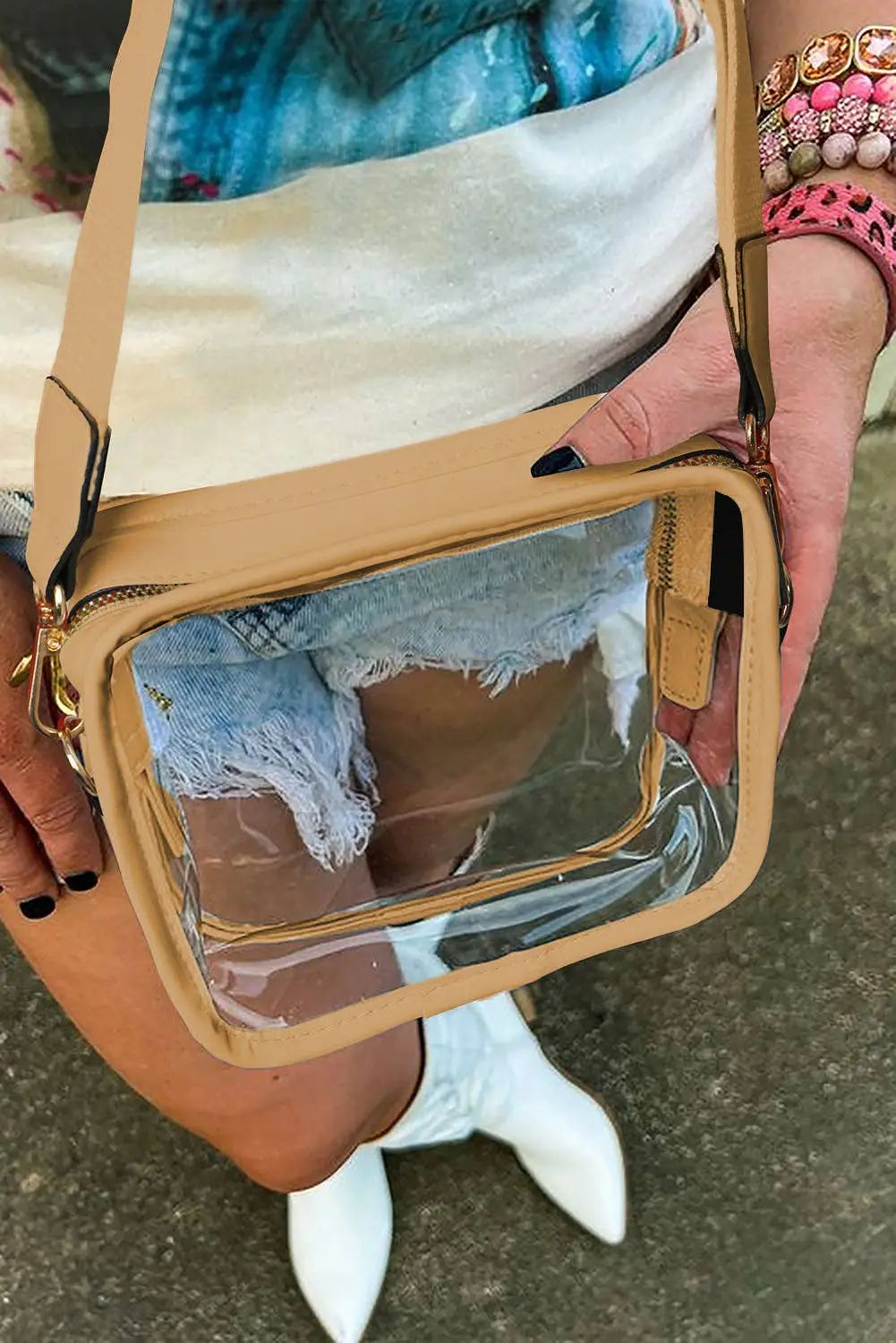 Mustard Clear PVC Leather Strap Crossbody Bag Lovesoft