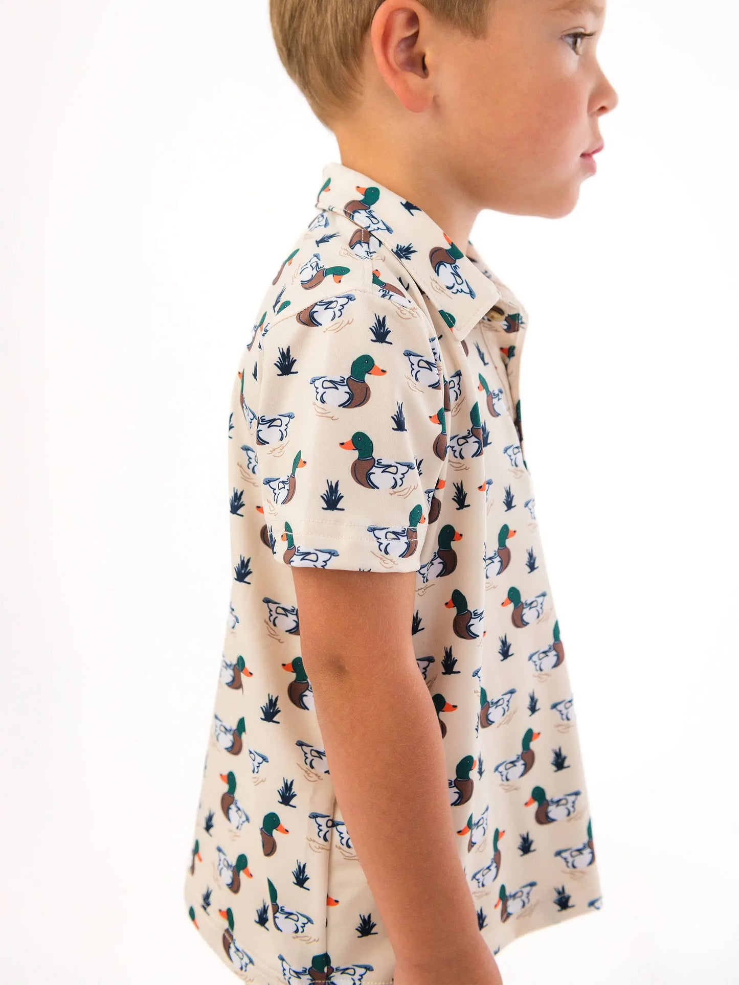 Boys Mallard Marsh Duck Knit Short Sleeve Performance Polo RuffleButts + RuggedButts