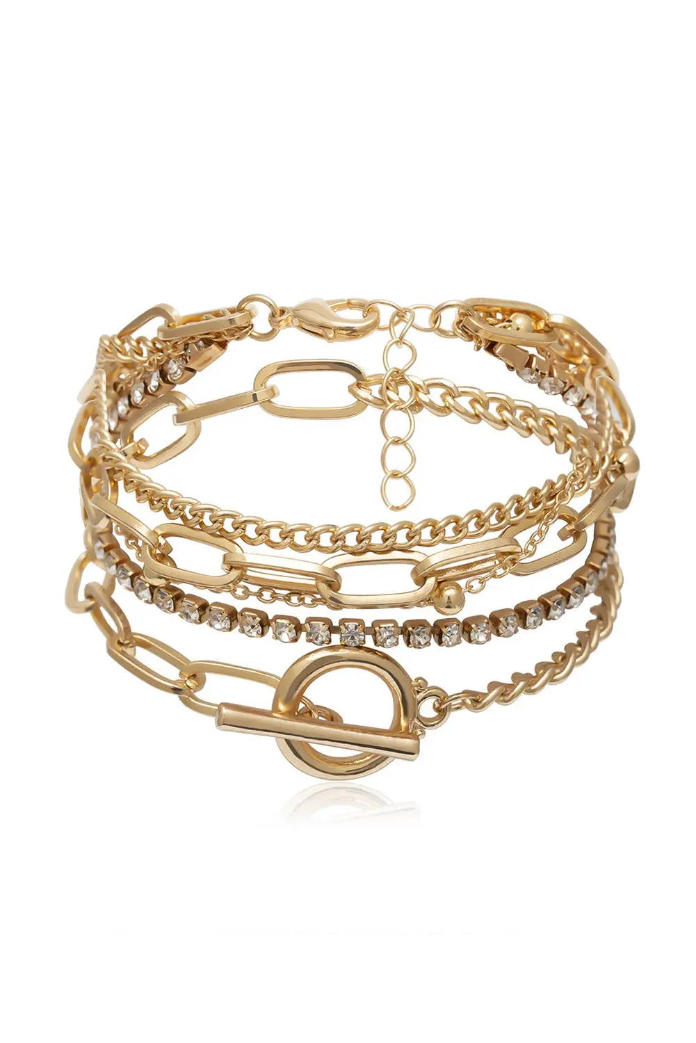 Gold Multi Layered Rhinestone Plated Chain Bracelet Set Lovesoft