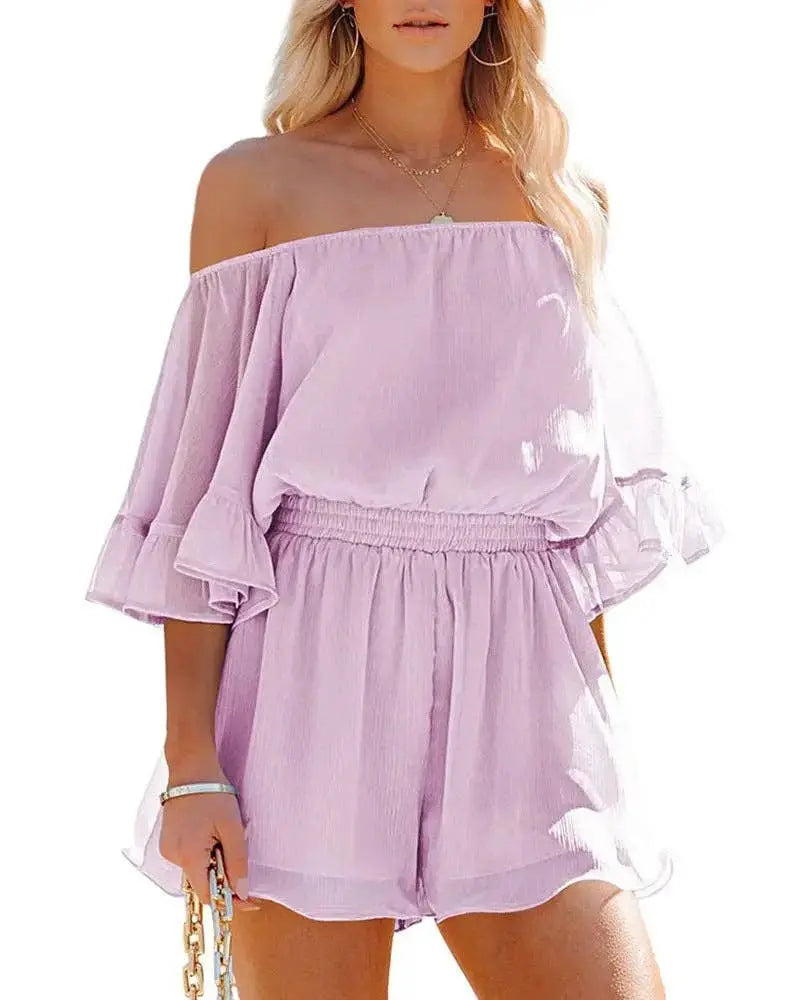 Ladies Off Shoulder Short Sleeves Daily Romper - Branded By Barta