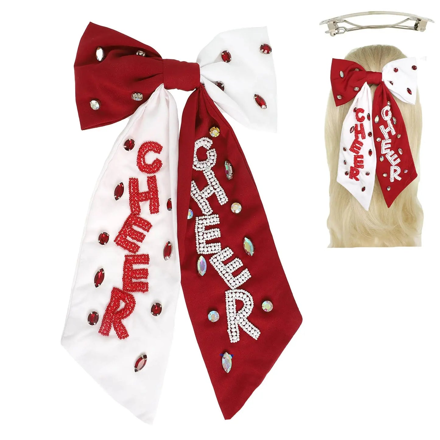 Game Day Cheer Embroidered Bow Barrette Hair Clip SP Sophia Collection