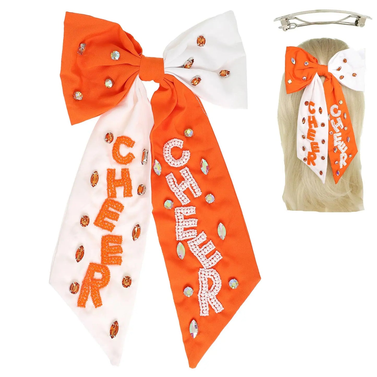 Game Day Cheer Embroidered Bow Barrette Hair Clip SP Sophia Collection