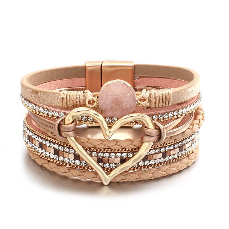 Bohemian Heart Rhinestone Magnetic Buckle Bracelet