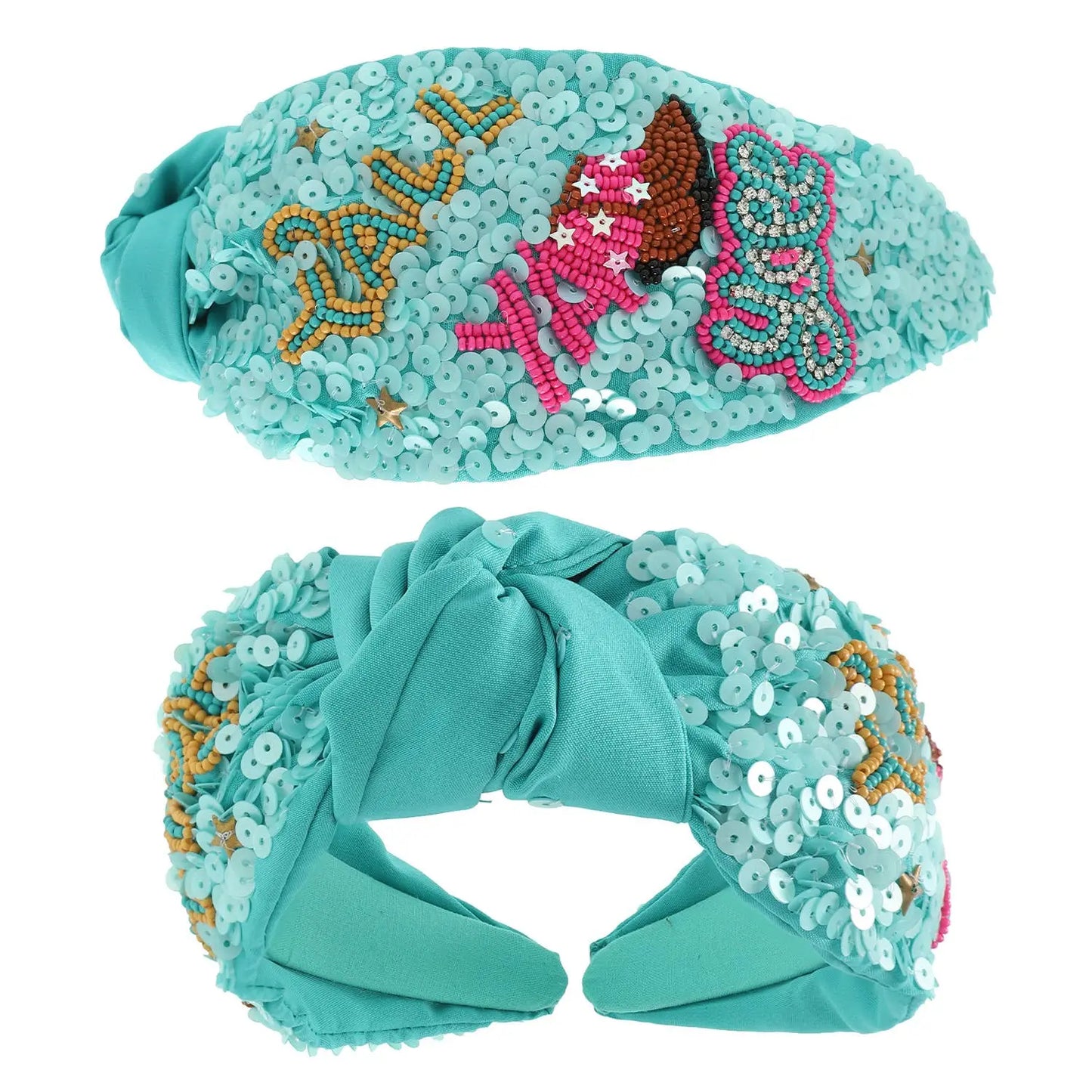 Western Yall Top Knotted Jeweled Beaded Headband SP Sophia Collection