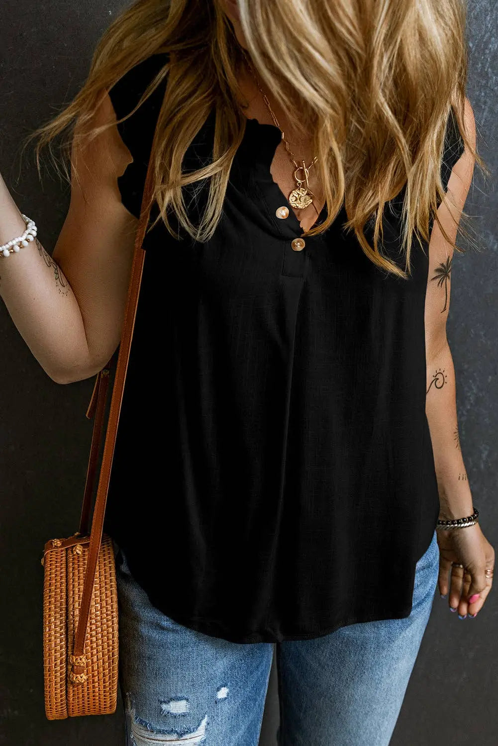 Ruffle Trim Tank Top - Branded By Barta