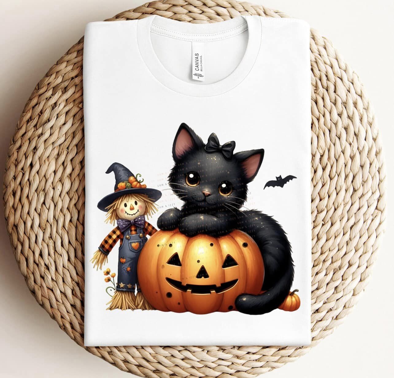 Pumpkin with cat and bat