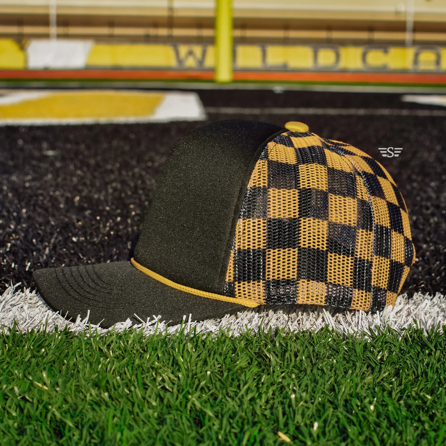 Checkered Mesh Back Foam Trucker Cap Flying S Company