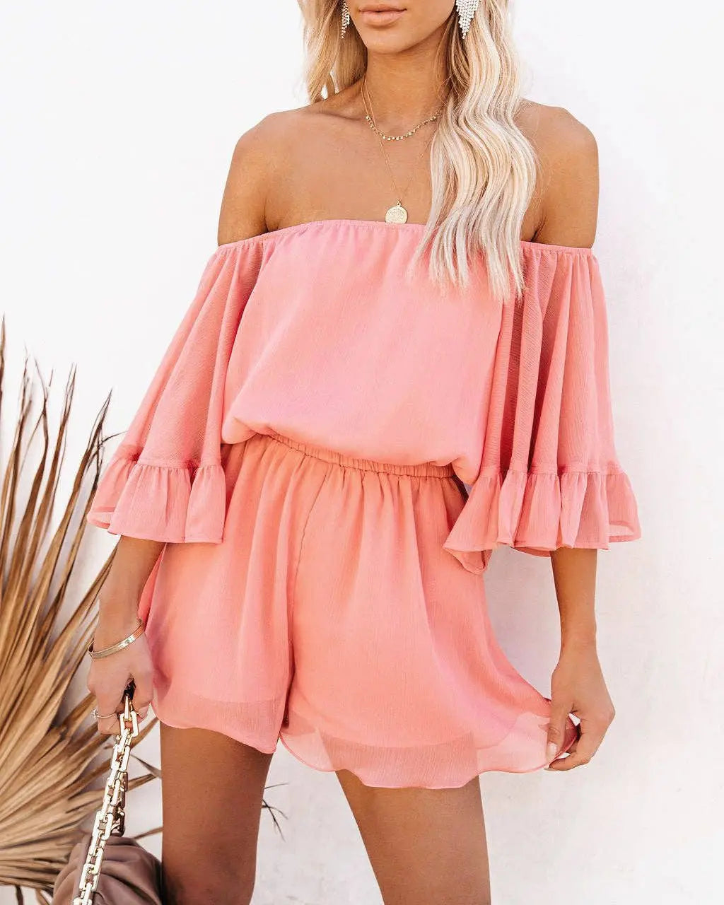Ladies Off Shoulder Short Sleeves Daily Romper - Branded By Barta
