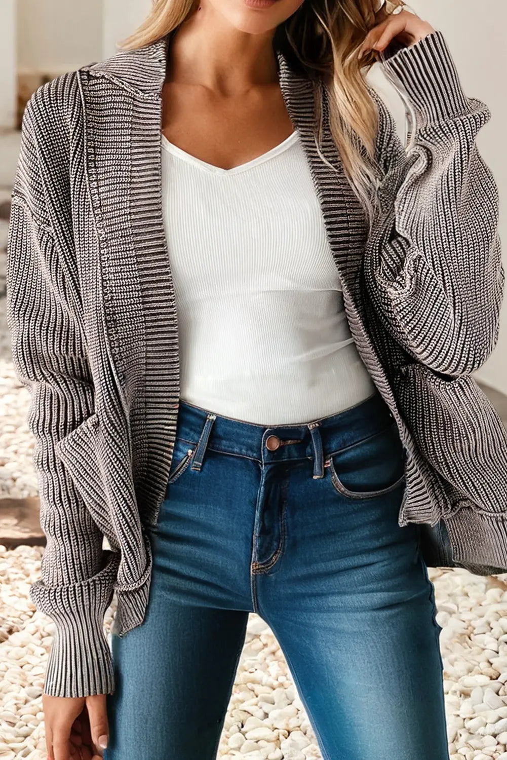 LDC Wash Exposed Seam Patchwork Knit Open Sweater Cardigan Little Daisy Closet