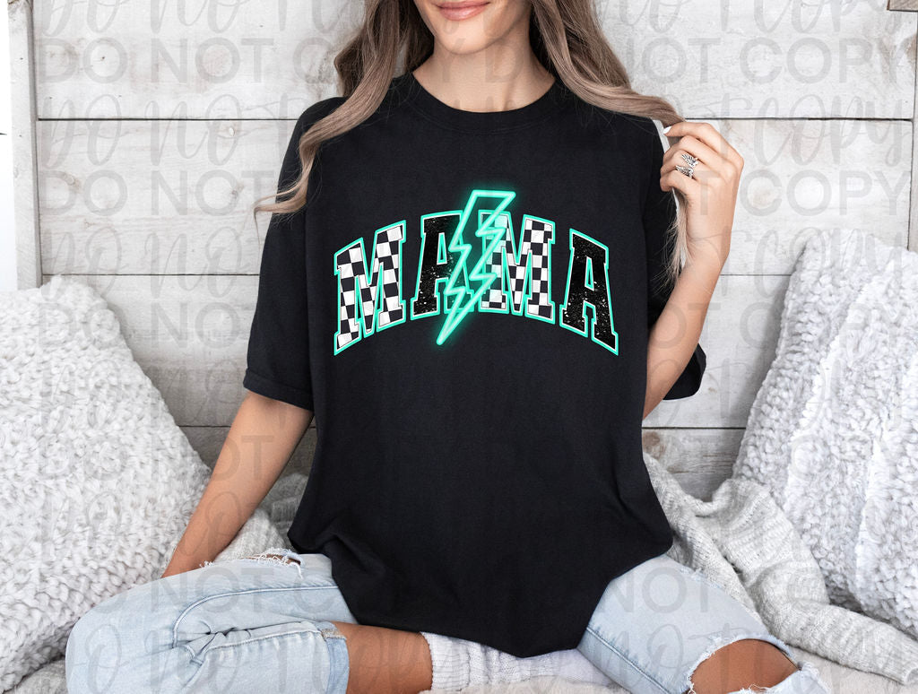 Checkered Neon Mama Tee