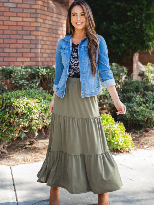 Tiered Celeste Maxi Skirt Tickled Teal
