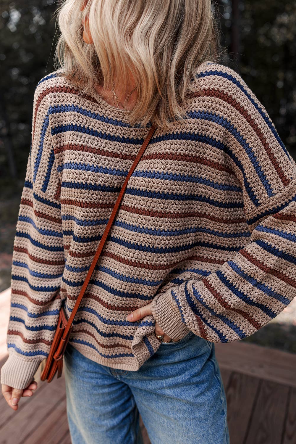 LDC Striped Knitted Drop Shoulder Crew Neck Sweater Little Daisy Closet