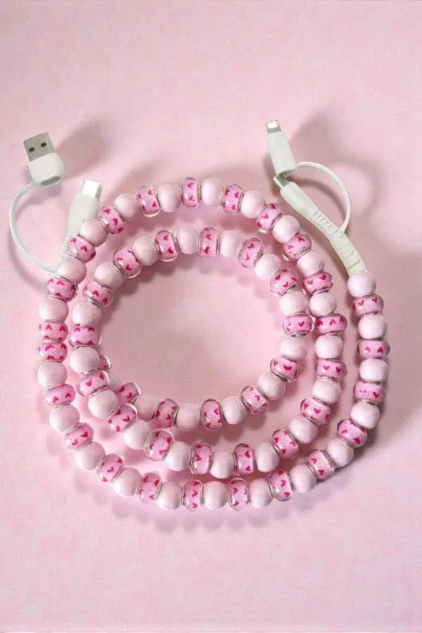Updated Pink Heart Beaded Cord Charger Nash Grey