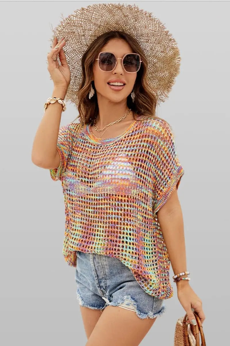 BEACH SEXY KNIT CUT-OUT BATSLEEVE TOP - Branded By Barta