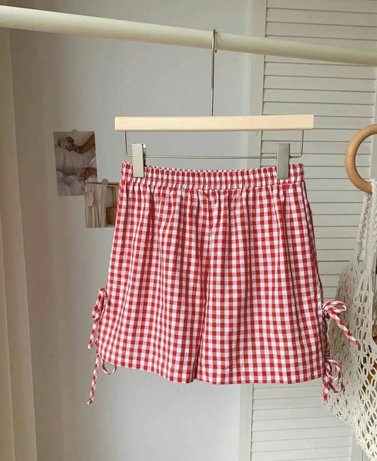 Gingham Shorts In Red Branded By Barta