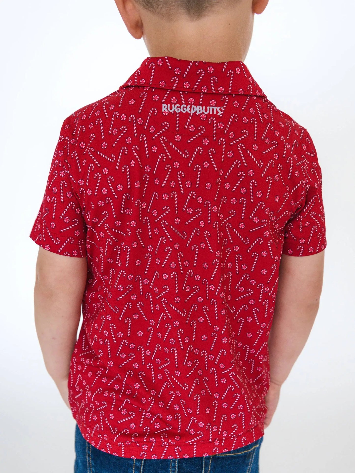 Boys Tiny Candy Canes Knit Short Sleeve Performance Polo RuffleButts + RuggedButts