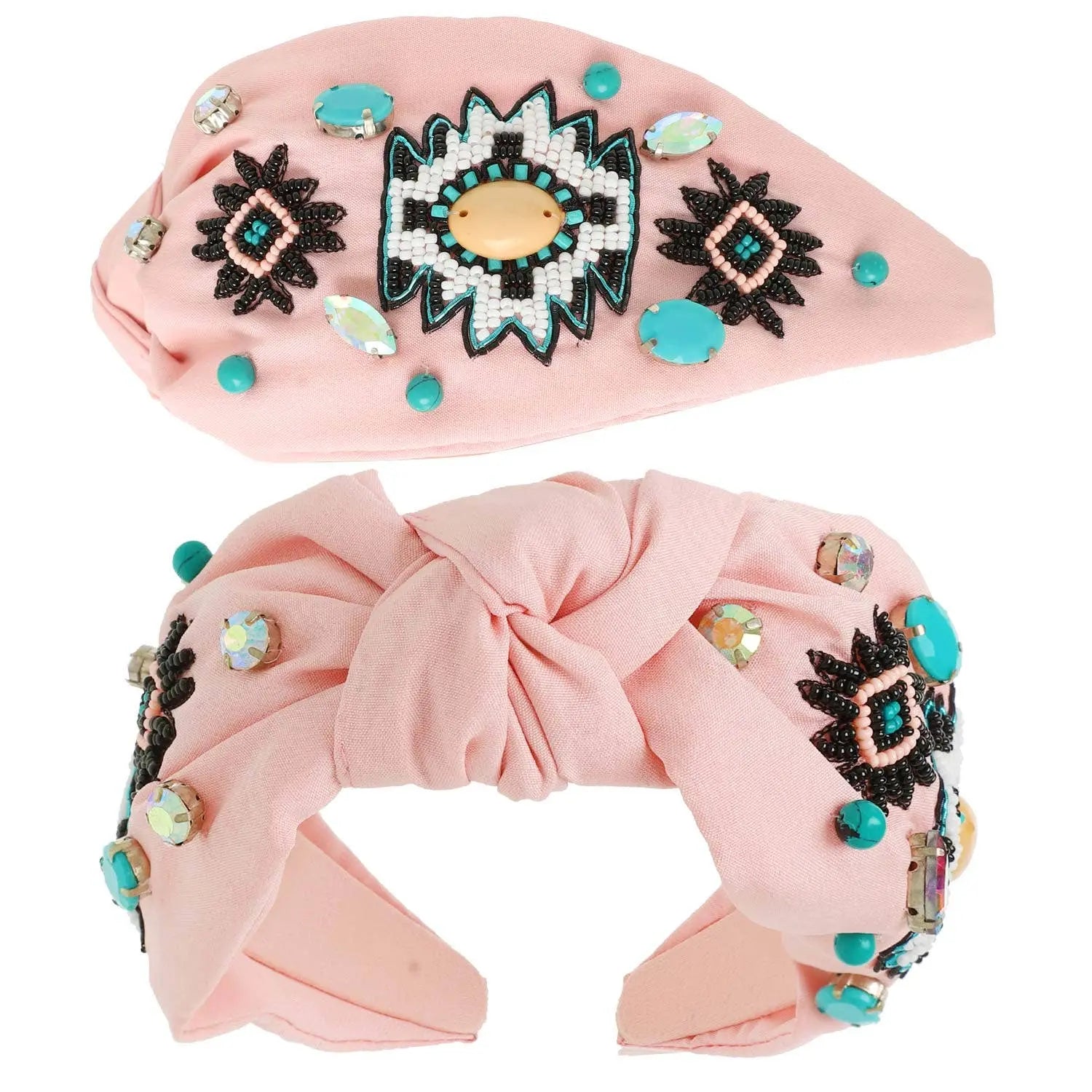 Western Aztec Design Top Knotted Beaded Headband SP Sophia Collection
