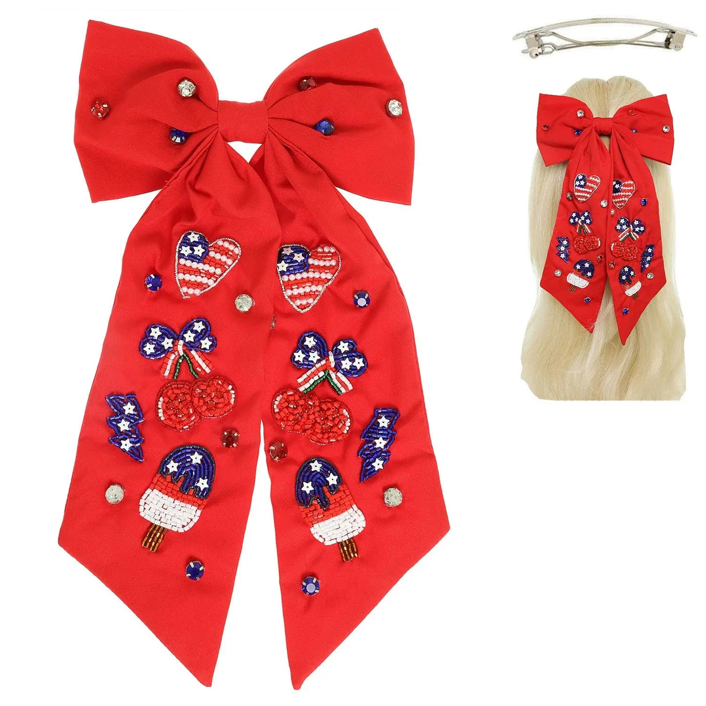 American Celebration Theme Crystal Bead Star Sequin Barrette SP Sophia Collection