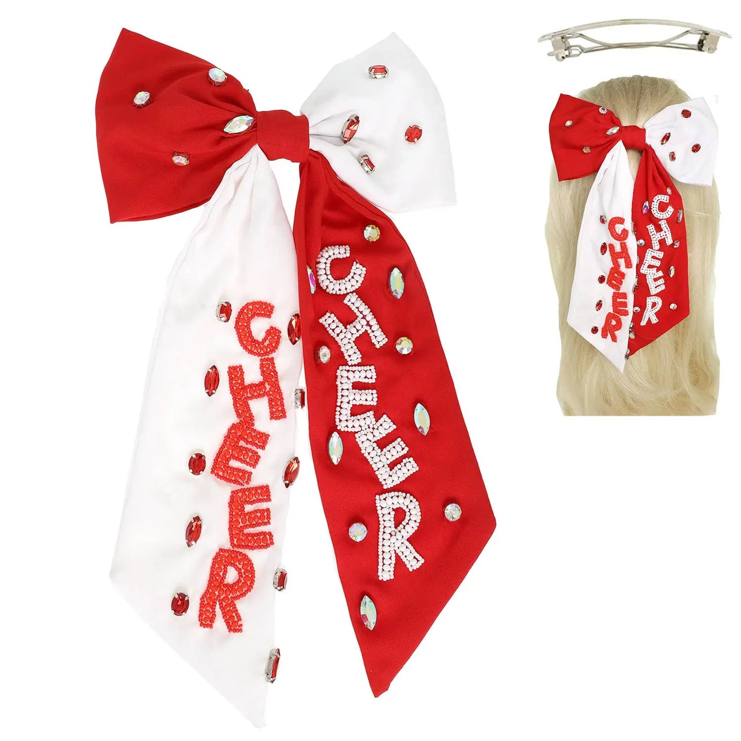 Game Day Cheer Embroidered Bow Barrette Hair Clip SP Sophia Collection